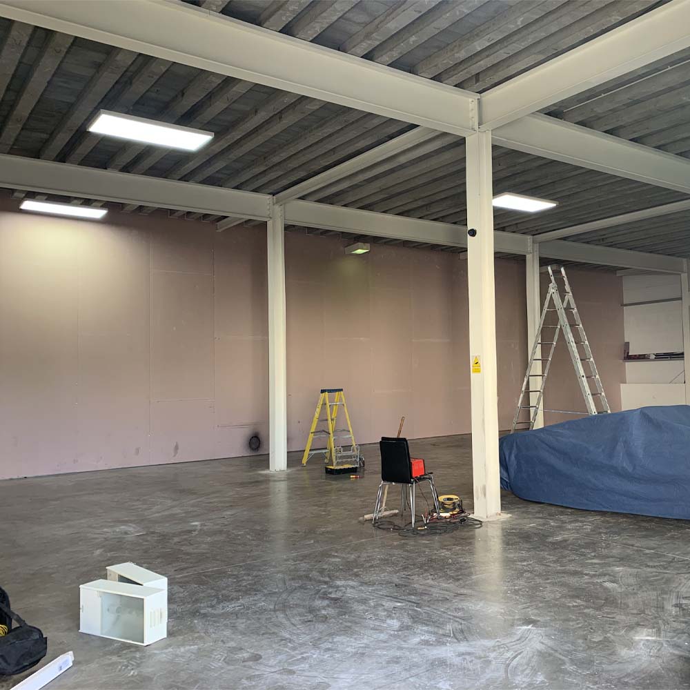 Completed commercial garage LED installation by APP Electrical in south wales.